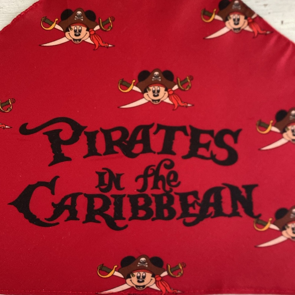 Disney Pirates of The Caribbean Red Bandana with Mickey Mouse Graphics -